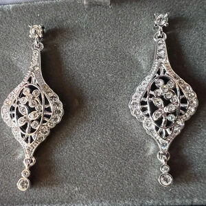 Vintage Nolan Miller Julia Crystal Drop Dangle Pierced Earrings Flower